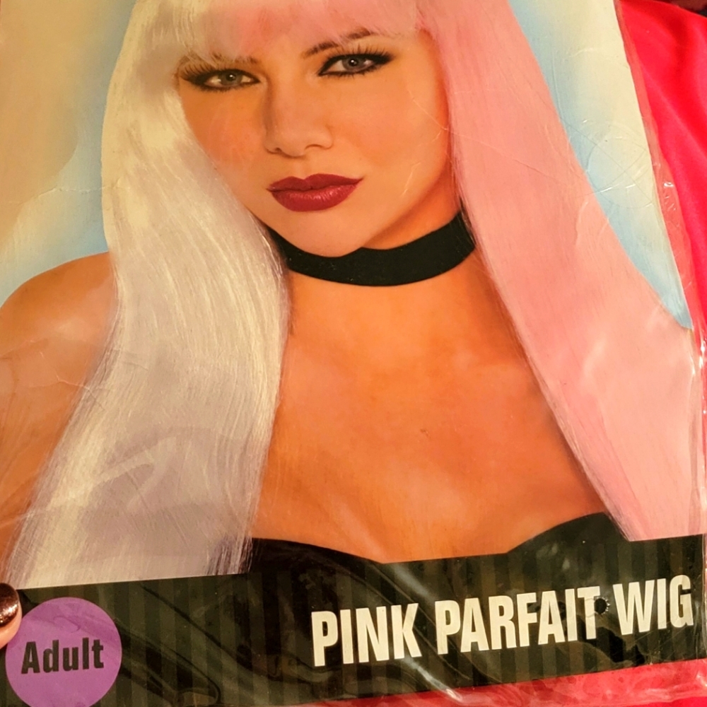 Color Block wig pink white adult straight haired